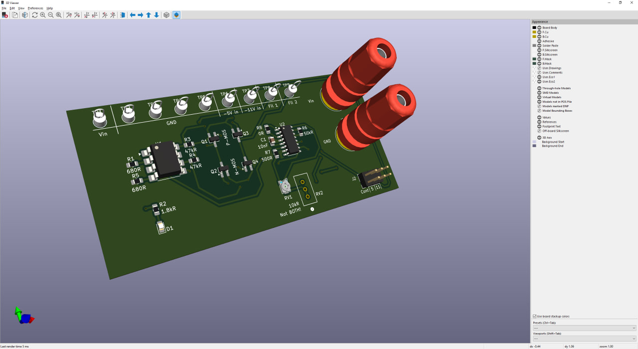 Revision C PCB 3D model, front side